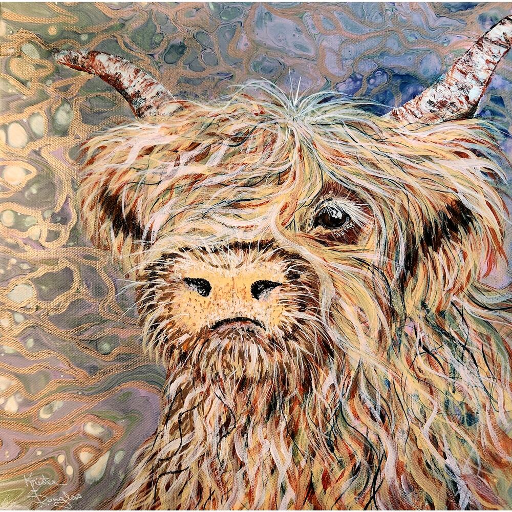 Highland Cow Soft Colors Art Print from my Original Work 12" x 12" Acid Free